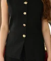 Gold Düğme Yelek Pantolon Takım - Siyah