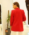 Büzgü Kol Astarlı Kırmızı Blazer Ceket