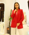 Büzgü Kol Astarlı Kırmızı Blazer Ceket