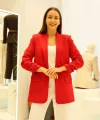 Büzgü Kol Astarlı Kırmızı Blazer Ceket