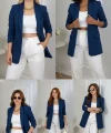 Büzgü Kol İndigo Mavi Blazer Ceket
