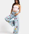 Gül Çiçek Nakış Detaylı Özel Tasarım Palazzo Fit Denim Jean