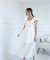Kemerli Brode Elbise-Beyaz