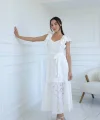 Kemerli Brode Elbise-Beyaz