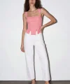 Askı Detaylı Keten Corse Bluz-Pembe