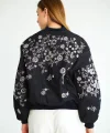 Boncuk İşlemeli Denim Bomber Mont-Lacivert