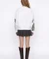 Portre Baskılı Bisiklet Yaka Sweatshirt Ekru