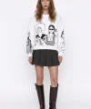 Portre Baskılı Bisiklet Yaka Sweatshirt Ekru