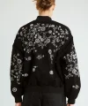 Boncuk İşlemeli Denim Bomber Mont-Siyah