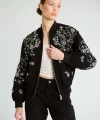 Boncuk İşlemeli Denim Bomber Mont-Siyah