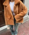 Cepli Alpaka Kürk Kısa Kaban-Turuncu