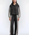 Çizgili Kapüşonlu Oversize Ceket Kahverengi