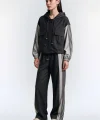 Çizgili Kapüşonlu Oversize Ceket Kahverengi
