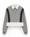 Dantel Detaylı Sweatshirt Gri Melanj