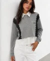 Dantel Detaylı Sweatshirt Gri Melanj