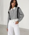 Dantel Detaylı Sweatshirt Gri Melanj