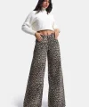 Leopar Desen Palazzo Fit Özel Denim Jean