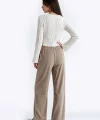 Beli Lastikli Kadife Pantolon-Camel