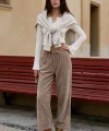 Beli Lastikli Kadife Pantolon-Camel