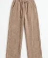 Beli Lastikli Kadife Pantolon-Camel