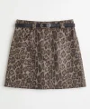 Leopar Desen Kemerli Mini Etek-Kahve