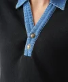 Denim Yaka Kolsuz Kazak-Siyah
