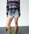 Çizgili Polo Yaka Sweatshirt