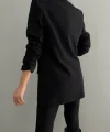 Atlas Kumaş Büzgü Kol Tam Kalıp Siyah Blazer Ceket