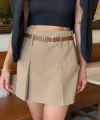 Atlas Kumaş Kemer Detay Şort Etek Haki