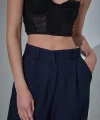 Bol Paça Palazzo Kumaş Pantolon Lacivert