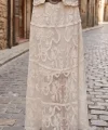 Desenli Dantel Detay Uzun Etek-Beyaz