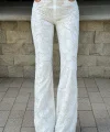 Floral Desen Straight Fit Özel Kumaş Tasarım Denim Jean