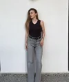 Taşlı Gri Pantolon Model: Wide leg & yüksek bel