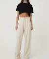 Yüksek Bel Palazzo Keten Pantolon Naturel