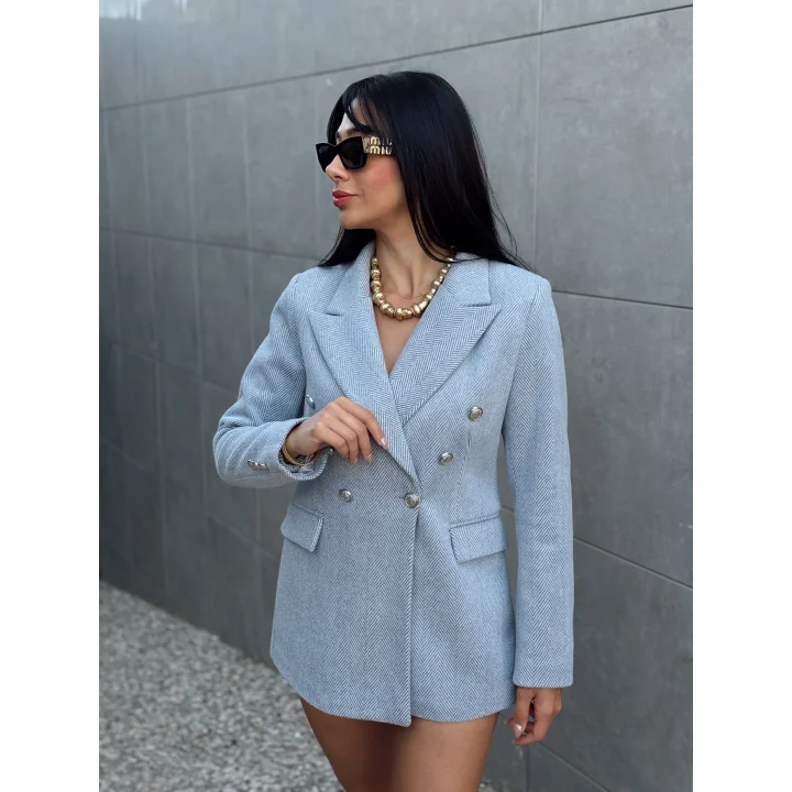 Diagonal Kumaş Kaşe Ceket Gri