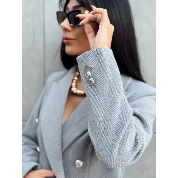 Diagonal Kumaş Kaşe Ceket Gri