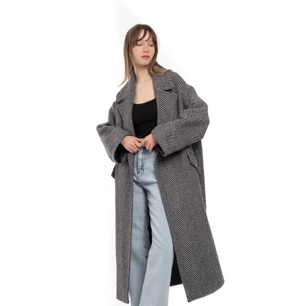 Premıum Kalite Balıksırtı Oversıze Yün Kaban