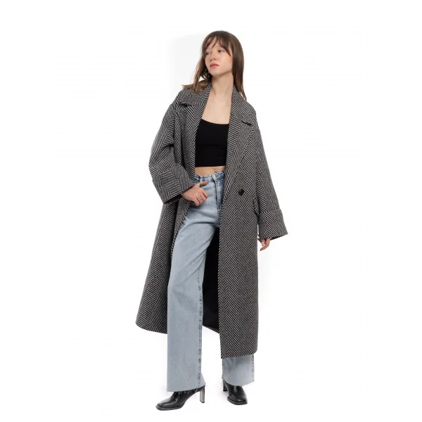 Premıum Kalite Balıksırtı Oversıze Yün Kaban