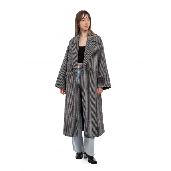 Premıum Kalite Balıksırtı Oversıze Yün Kaban