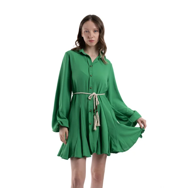 İp Detaylı Yeşil Peplum Elbise