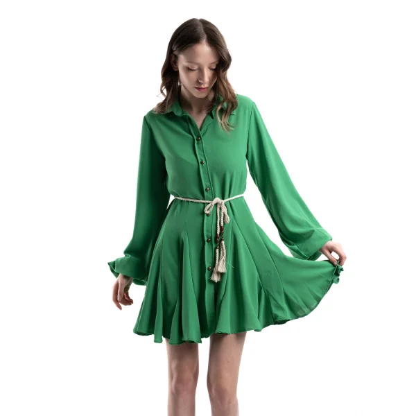 İp Detaylı Yeşil Peplum Elbise