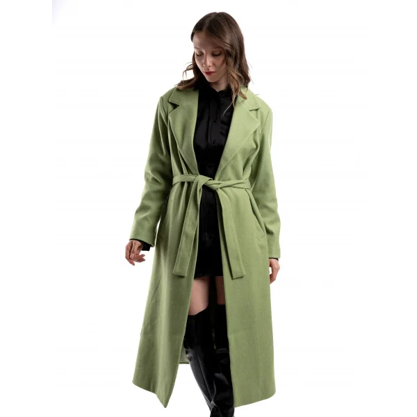 Mevsimlik İnce Kaşe Kumaş Yeşil Trençkot Kaban