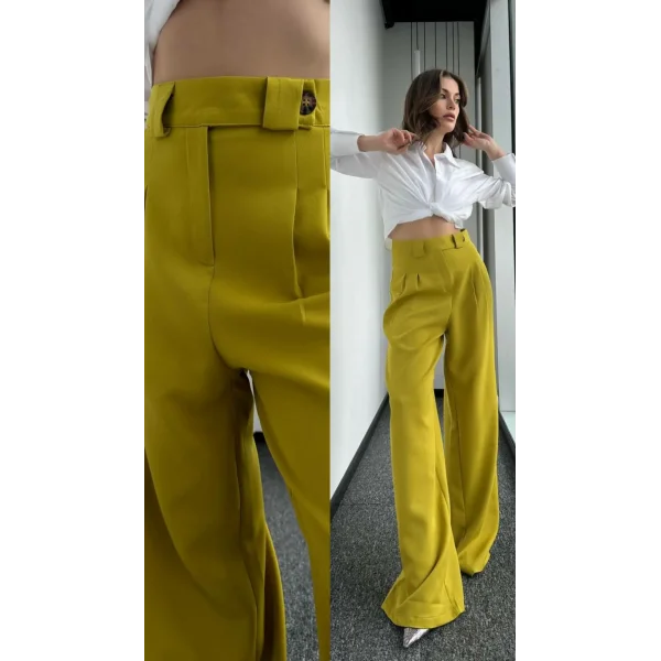 Kemer Aksesuarlı Hardal Palazzo Pantolon