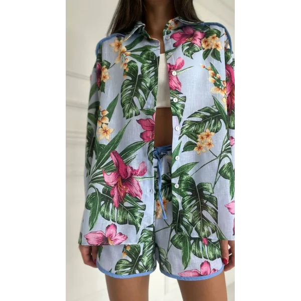 Pamuklu Yeşil Şort Gömlek Takım