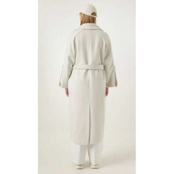 Premium Model Kol Detay Yün Kaban Krem