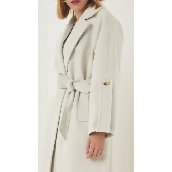 Premium Model Kol Detay Yün Kaban Krem