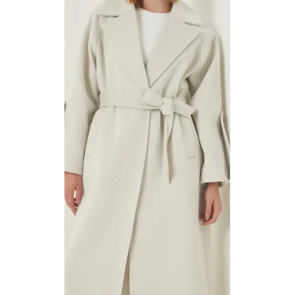 Premium Model Kol Detay Yün Kaban Krem