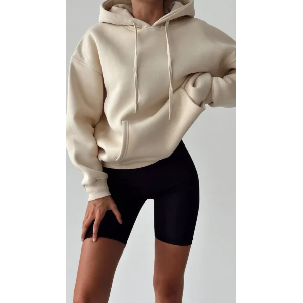 KREM KAPÜŞONLU SWEATSHİRT