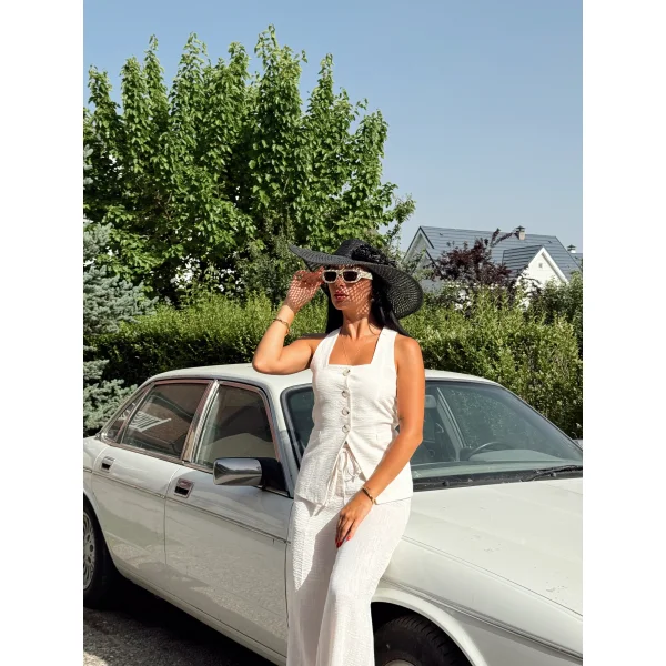 KETEN YELEK PANTOLON TAKIM BEYAZ