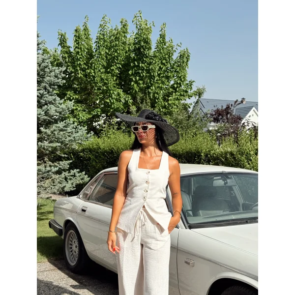 KETEN YELEK PANTOLON TAKIM BEYAZ